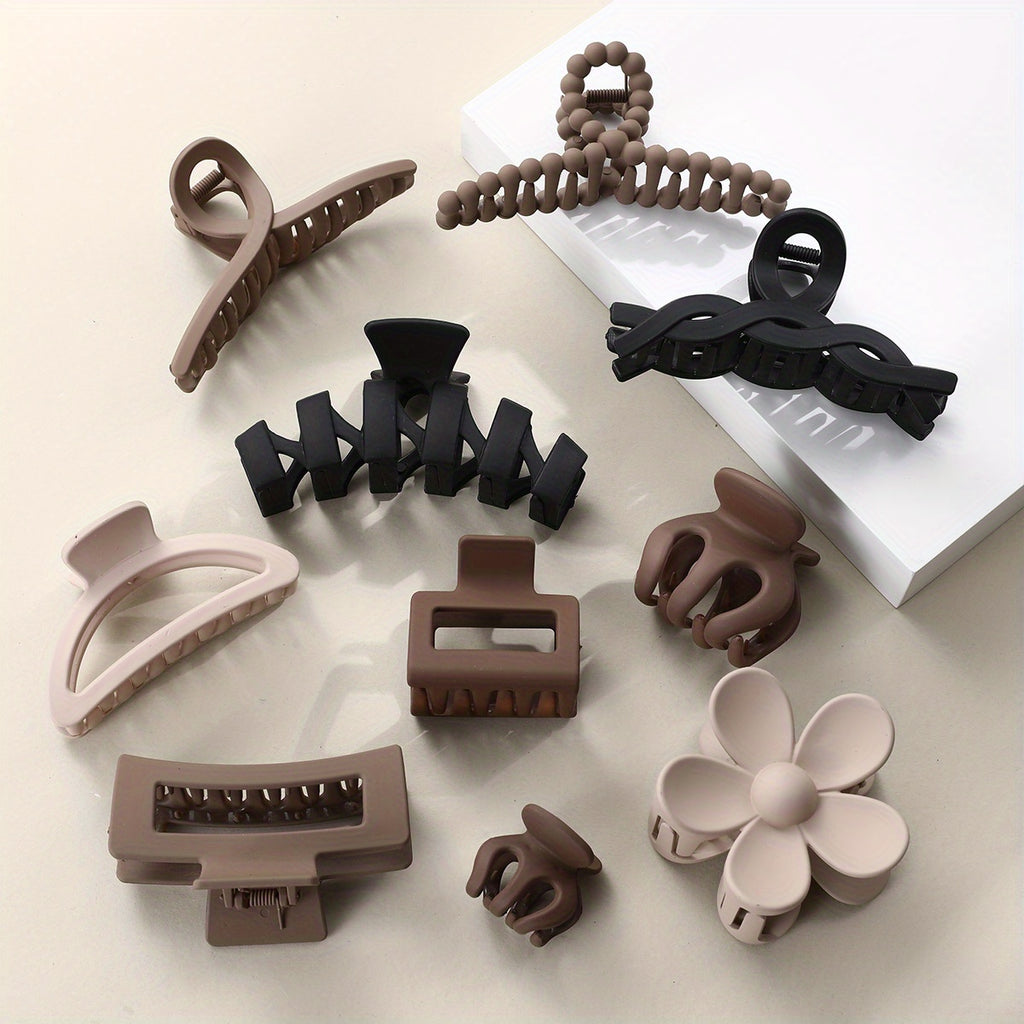 10-Piece Matte Hair Claws for Women. Non-slip, strong-grip clips for thick hair, perfect for autumn, winter, and holiday styles.