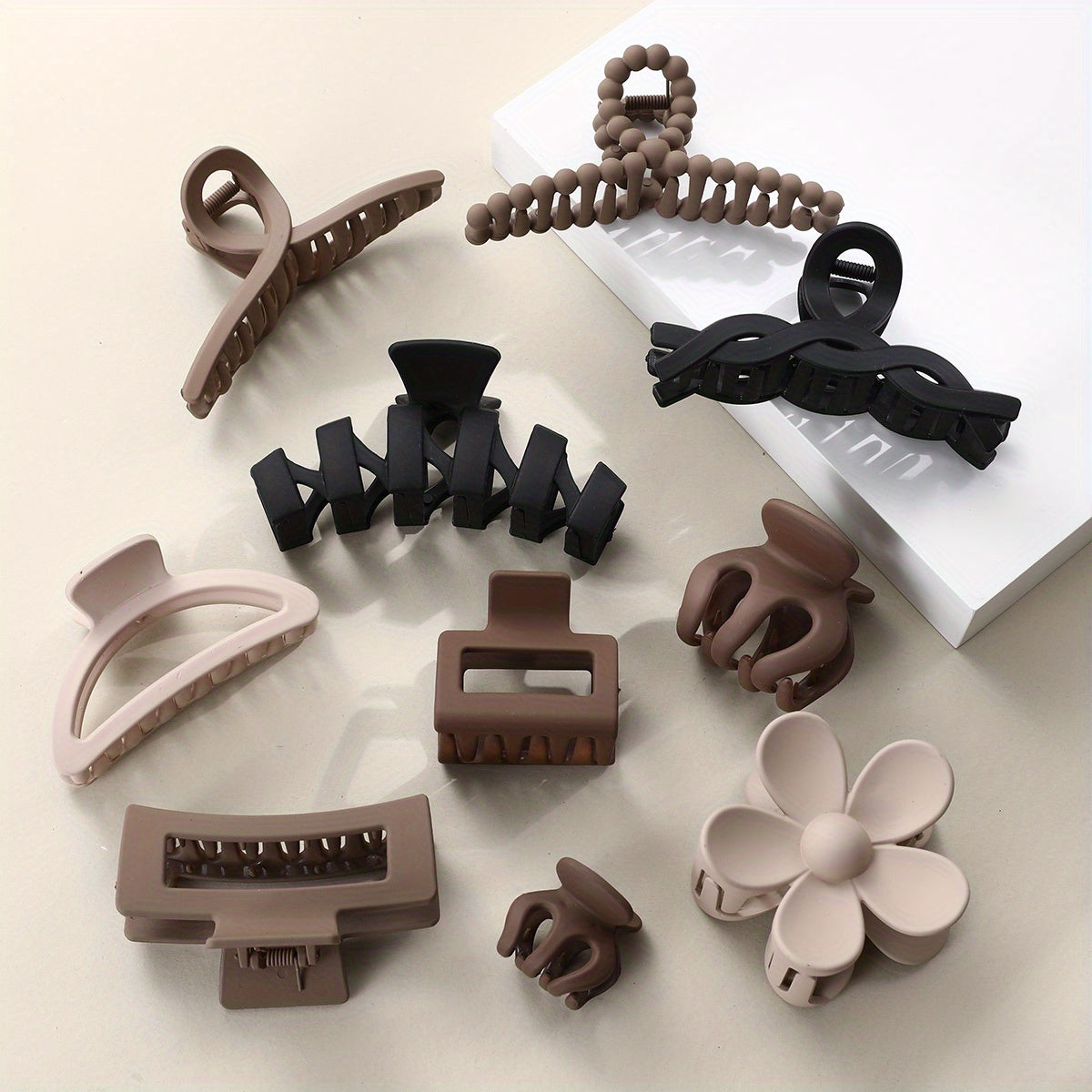 10-Piece Matte Hair Claws for Women. Non-slip, strong-grip clips for thick hair, perfect for autumn, winter, and holiday styles.