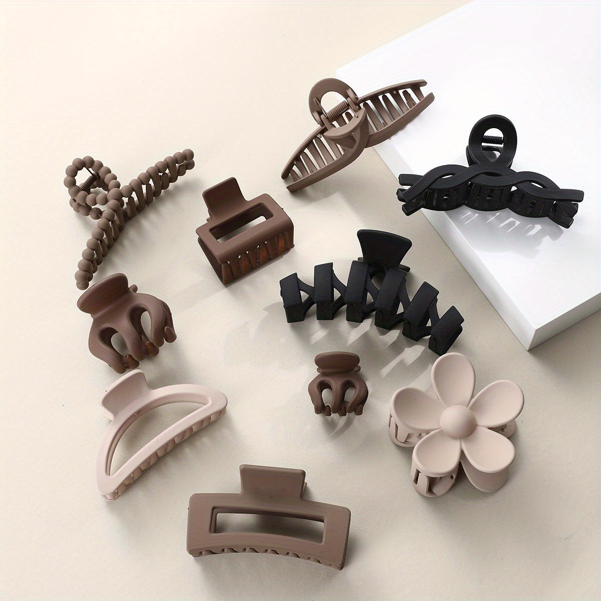 10-Piece Matte Hair Claws for Women. Non-slip, strong-grip clips for thick hair, perfect for autumn, winter, and holiday styles.