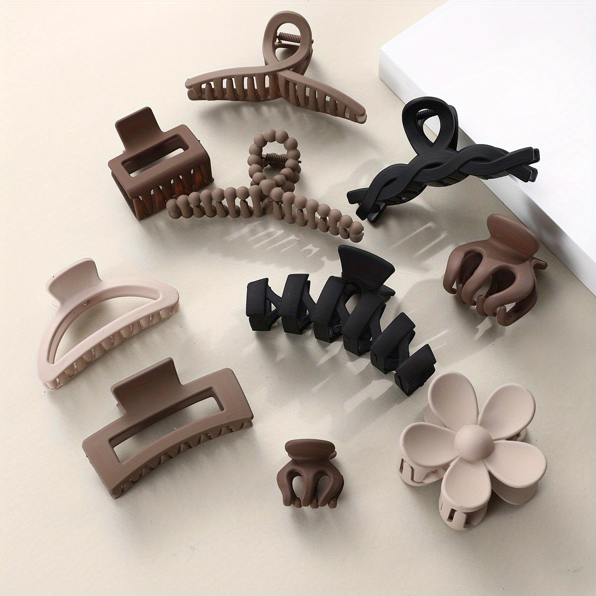 10-Piece Matte Hair Claws for Women. Non-slip, strong-grip clips for thick hair, perfect for autumn, winter, and holiday styles.