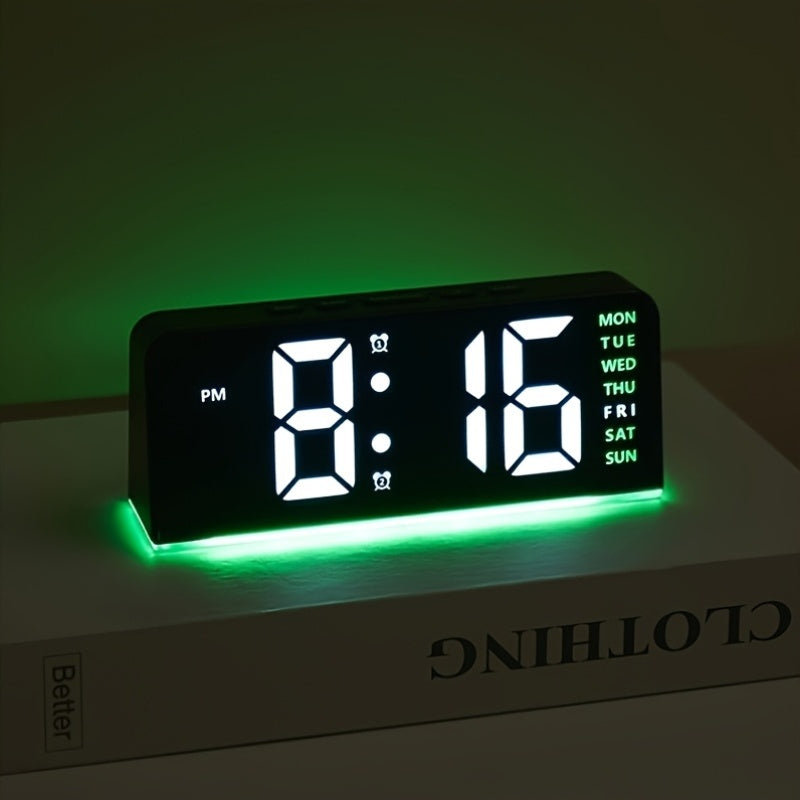 Innovative LED Digital Alarm Clock with Atmosphere Light & Date Display - USB Powered, Adjustable Brightness, Flat Crown Shape, Multi-Functional Home Decor