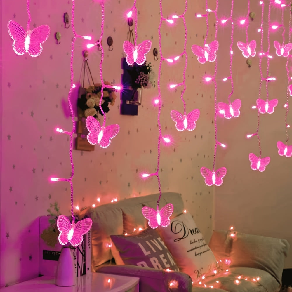 1pc Novelty USB-Powered Fairy String Lights, Hanging Butterfly Curtain Lamp with 8 Adjustable Lighting Modes – Perfect for Bedroom, Wall, Door Curtains, Wedding Decorations, Festive & Halloween Party Decor