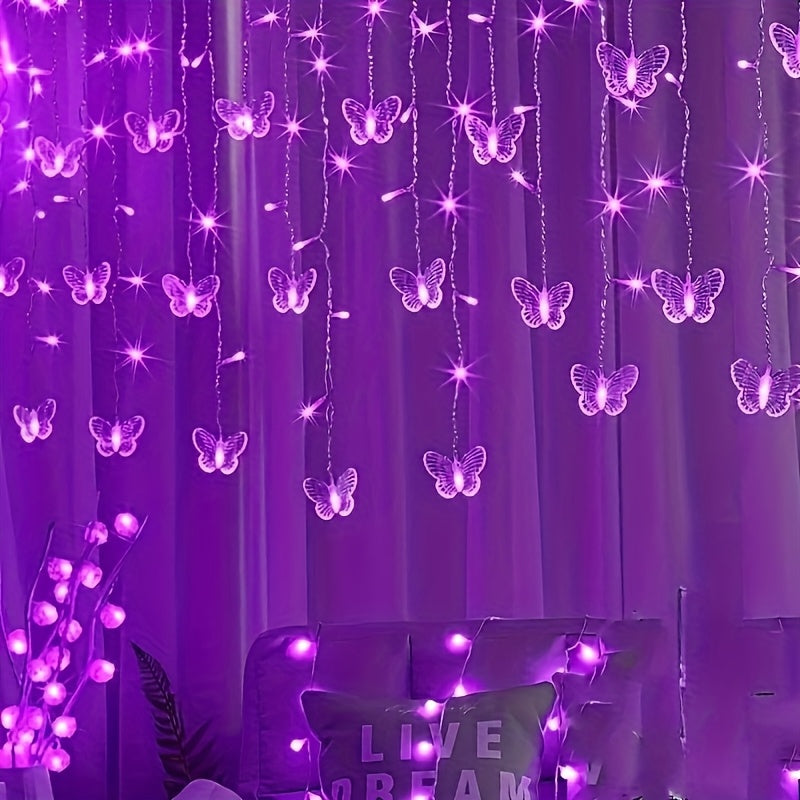 1pc Novelty USB-Powered Fairy String Lights, Hanging Butterfly Curtain Lamp with 8 Adjustable Lighting Modes – Perfect for Bedroom, Wall, Door Curtains, Wedding Decorations, Festive & Halloween Party Decor