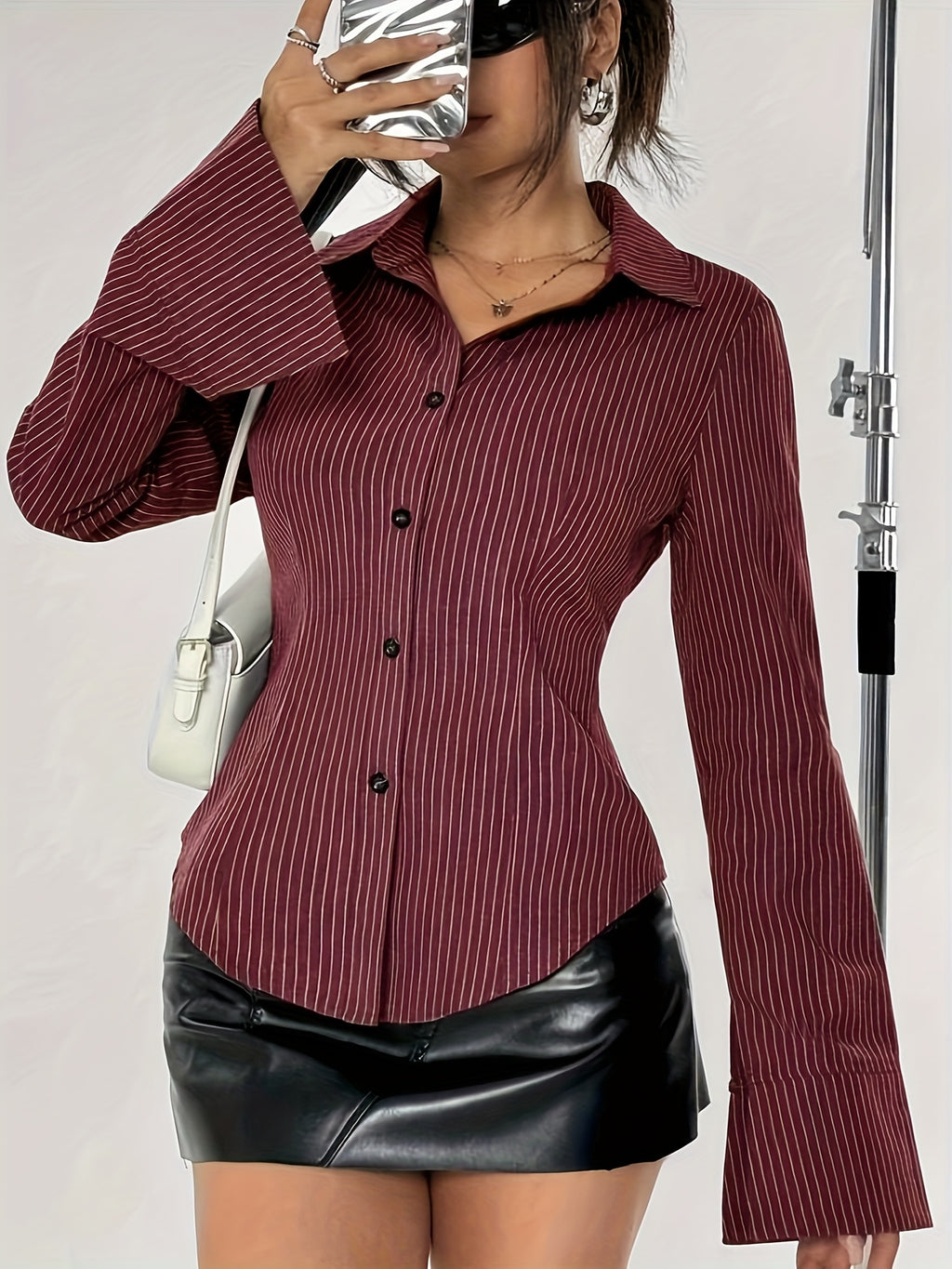 New Women'S Casual Striped Shirt Cardigan for Spring And Summer with Long Sleeves And Buttons.